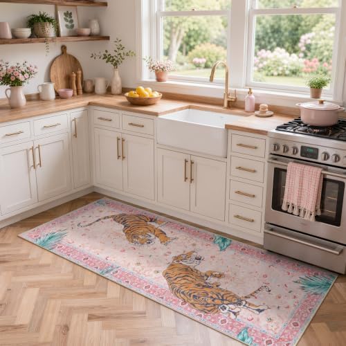 Moynesa 2x6 Pink Tiger Hallway Runner Rug, Washable Boho Runner for Kitchen - Image 5