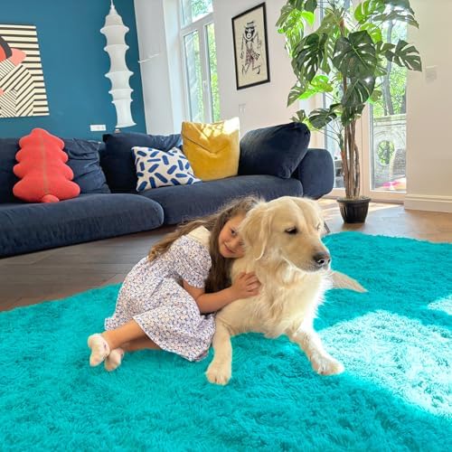 OLANLY 9x12 Machine Washable Large Area Rugs for Living Room, Bedroom, Soft Fluffy Shaggy Bedside Rug, Indoor Floor Carpet for Kids Girls and Boys, Dorms, Nursery, Home Decor Aesthetic, Teal Blue - Image 5