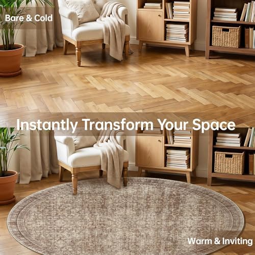 Sasttie Round Rug 6ft, Ultra-Soft Washable Rug for Living Room, Dark Brown - Image 2