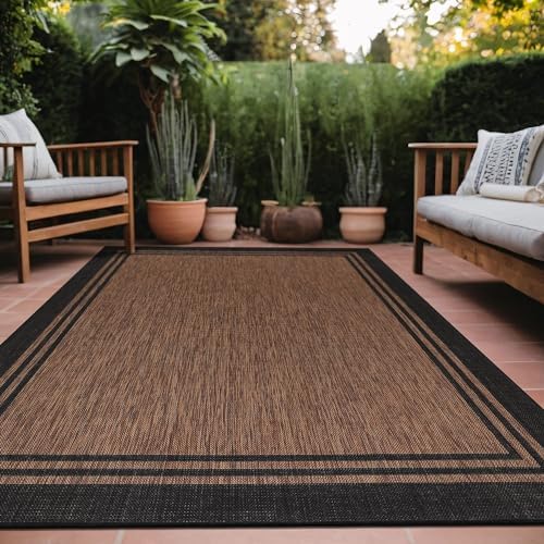 Luul Home Bordered Outdoor Rug 8x10 Washable Outside Carpet for Indoor Patio Porch Waterproof Easy Cleaning Non Shedding Area Rugs Nut Brown 8 x 10 by Unknown