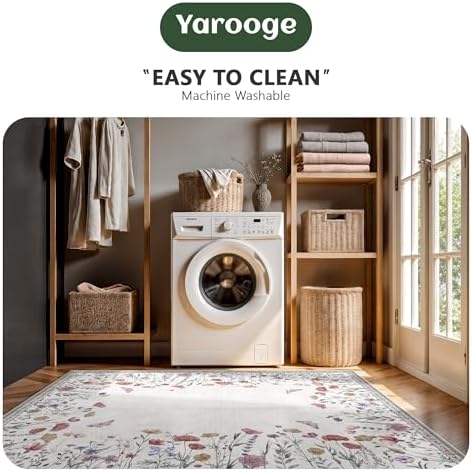 5x7 Area Rugs, Rugs for Bedroom, Indoor Non-Slip Washable Rug for Living Room, Dining Room, Low Pile Home Decor Floral Rug(Classic Beige) - Image 6
