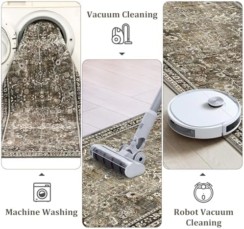 Yamaziot 2x8 Washable Hallway Runner Rug Non Slip Floral Carpet, Tan - Image 5