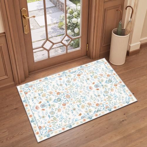 SameBed Washable 2x3 Entryway Area Rug, Vintage Kitchen Rug White by SameBed