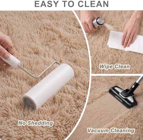 9x12 Ft Beige Fluffy Area Rug for Living Room, Soft Washable Carpet - Image 4