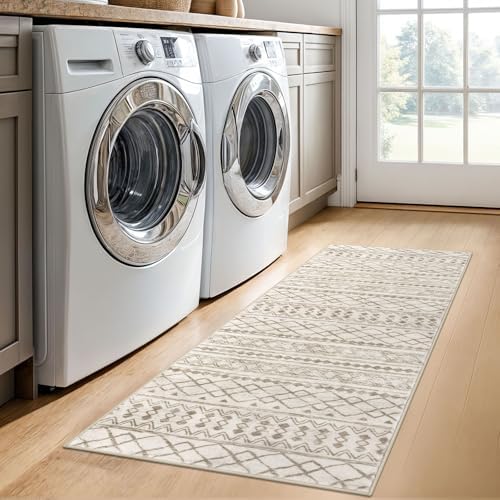 KUTA Boho Hallway Runner Rug 2x5 ft Moroccan Washable Beige Kitchen Rugs - Image 4