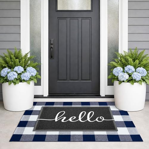 KILOCOCO Buffalo Plaid Checkered Rug 27.5x43 in Blue White Front Door Rug - Image 3