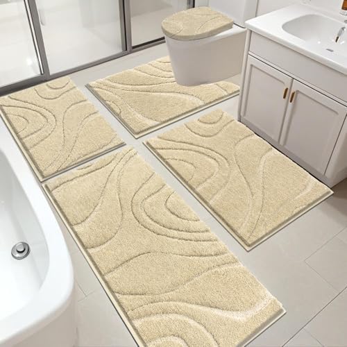 HEBE Bathroom Rugs Sets 5 Piece, Non Slip Washable Absorbent Bath Mat Set by HEBE