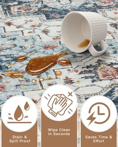 Madane Hallway Runner Rug 3x18 Washable Kitchen Runners 18ft, Blue - Image 7