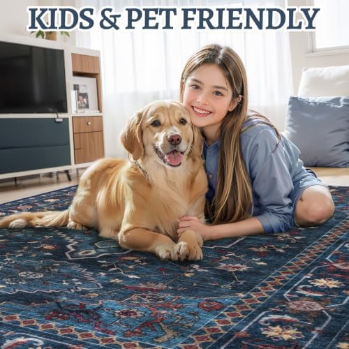Tangsoo Oriental Blue 3X5 Washable Rugs for Entryway, Non Slip Vintage Indoor Accent Rug Carpet, Boho Soft Low Pile Tumble Rug for Living Room Dining Bedroom Bedside Entry Home Decor - Image 6