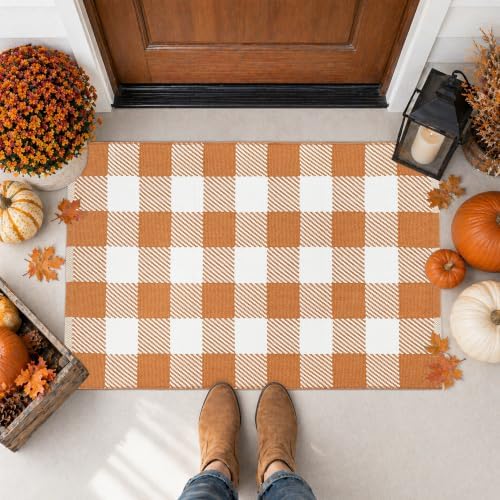 Fall Door Mat Caramel and White Buffalo Plaid Rug 3’x 5’, Washable Layering Rug for Front Door, Entryway, Porch, Farmhouse Decor - Image 6