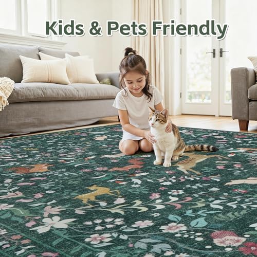 5x7 Area Rugs Boho Floral Washable Living Room Rug Neutral Carpet Nursery - Image 5