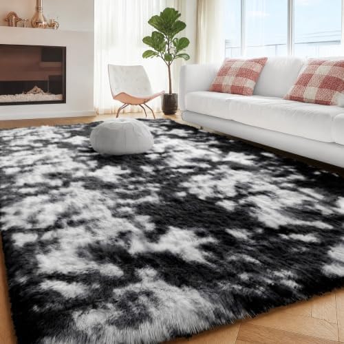 Black White Grey Bedroom Rugs 4x6 Ft,Soft Fuzzy Plush Indoor Floor Area Rug by PAGISOFE