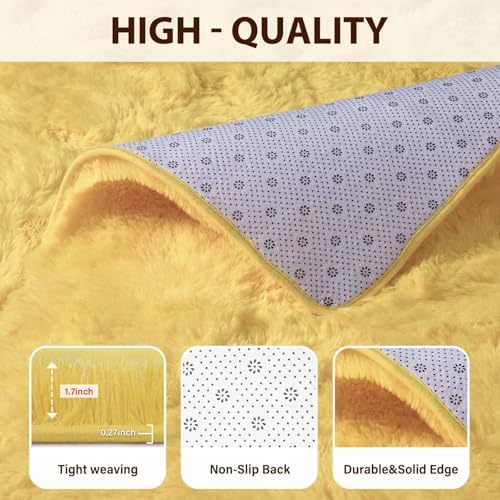 FinRèc Home 5x7 Non-Slip Fluffy Area Rugs for Living Room (Yellow) - Image 3
