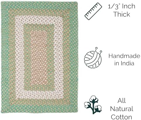 Super Area Rugs 2X6ft Farmhouse Braided Rug Runner - Natural Soft Cotton Carpet for Hallway, Entryway, Kitchen Sink - Primitive Country Woven Rug - Green/Cream/Ivory - Image 2