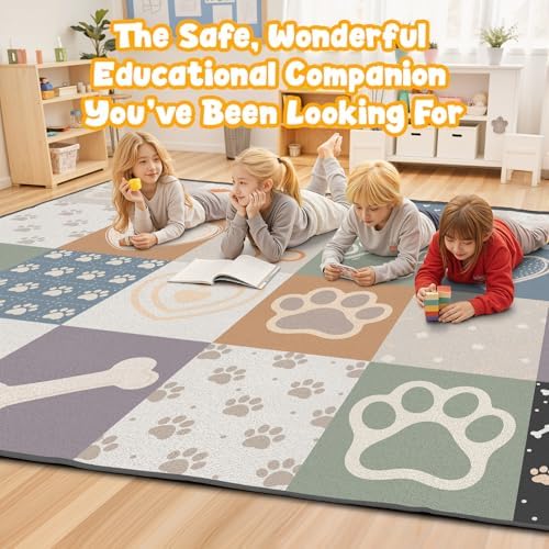 Farmhouse Paw Print Patchwork Area Rug 8x10, Washable & Non-Slip - Image 6