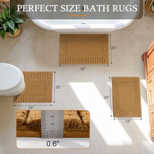 Pauwer Bathroom Rugs Sets 3 Piece, Microfiber Bath Mat Set, Mustard - Image 2