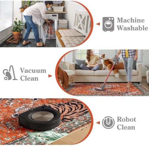 Moynesa Tiger Washable Area Rug, 9x12 Living Room Rug, Vintage Non Slip Large Rug for Dining Room, Ultra Thin Boho Soft Stain Resistant Indoor Carpet for Bedroom Guest Room, Rust - Image 4