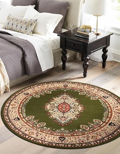 Unique Loom Reza Collection Traditional Persian Style Area Rug, 8' 0" x 8' 0", Olive/Ivory by UniqueLoom