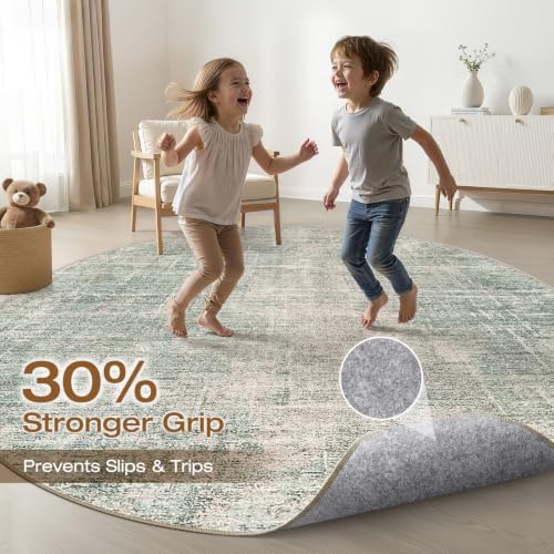 LOONGRUG Round Rug 8x8 Washable Neutral Modern Rug for Living Room Green - Image 3