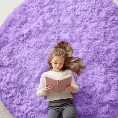 OLANLY Purple Round Rugs for Bedroom - Machine Washable, 6 ft Circle Area Rugs for Living Room, Soft and Fluffy Shaggy Carpet for Teen Girls and Boys, Nursery Rooms, Dorms, Home Decor Aesthetic by OLANLY