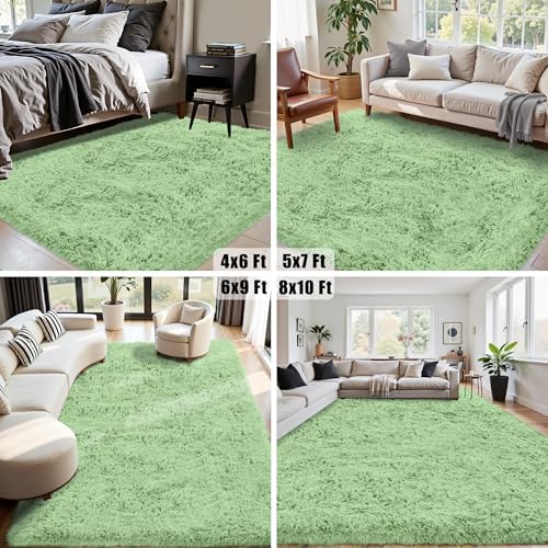 8x10 Area Rug for Living Room,Light Green Fluffy Shag Non-Slip Bedroom Rugs - Image 4