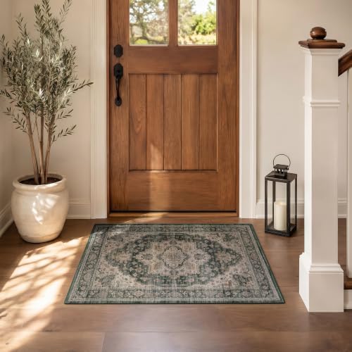 Rugshop Vintage Medallion Machine Washable Non-Slip Area Rug, 2'x3' Green - Image 6