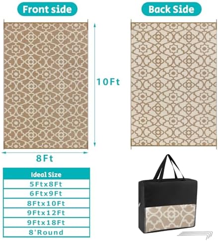 HEBE Waterproof Outdoor Rug 8'x10', Geometric Reversible Plastic Patio Rug - Image 2
