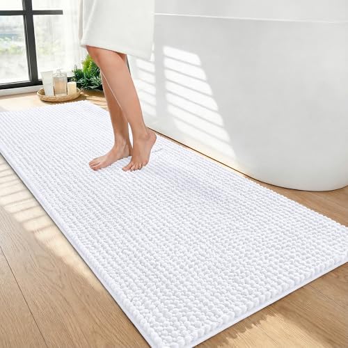 OLANLY Thick Chenille Bathroom Runner Rugs 47x24, Absorbent Bath Mat, White by OLANLY