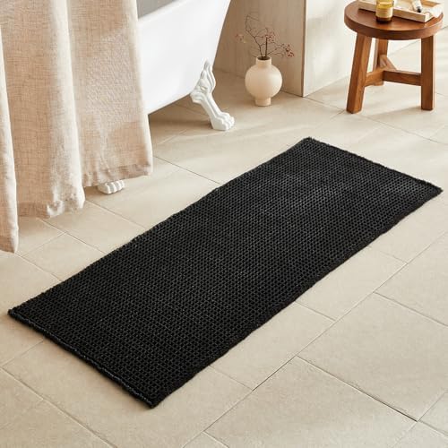 TYUU Black Waffle Runner Rug Bathroom, Long Boho Bath Mat, 60x24 by TYUU