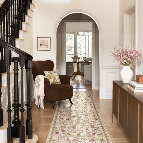 jinchan 3x8 Runner Rug Floral Vintage Washable Area Rug, Red/Green - Image 6