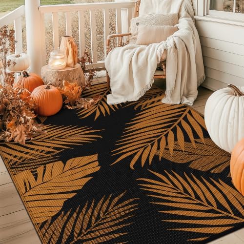GENIMO Outdoor Rug, Waterproof Plastic for Fall Decor, 6'x9' Orange Black - Image 5