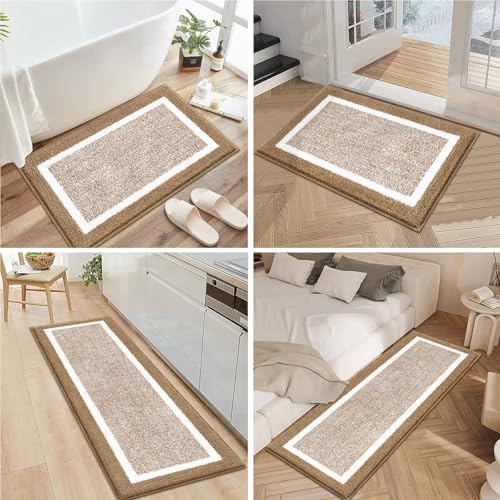 Pauwer Bathroom Rug Sets 3 Piece, Non Slip Washable Bath Mat, Khaki - Image 7