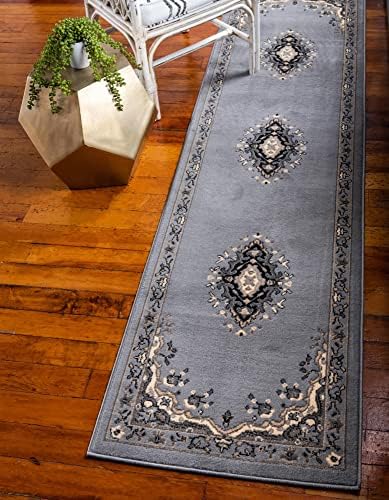 Unique Loom Reza Collection Traditional Persian Style Area Rug, 2 ft 7 in x 10 ft, Gray/Ivory by UniqueLoom