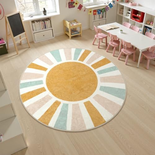 LIVEBOX Washable Boho Rug 6ft Large Round Rug for Nursery Room, Non-Slip Soft Throw Circle Rugs for Living Room, Colorful Rainbow Circular Rugs for Kids Room by LIVEBOX