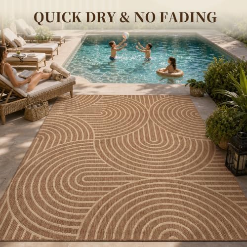PADOOR-Outdoor Rug-Patio Rug 9x12 ft Polypropylene Indoor Outdoor Rugs Outdoor Carpet for Patio Deck Balcony Porch, Textured Weave, Durable for High Traffic, Fade-Resistant, Modern Neutral Brown - Image 6