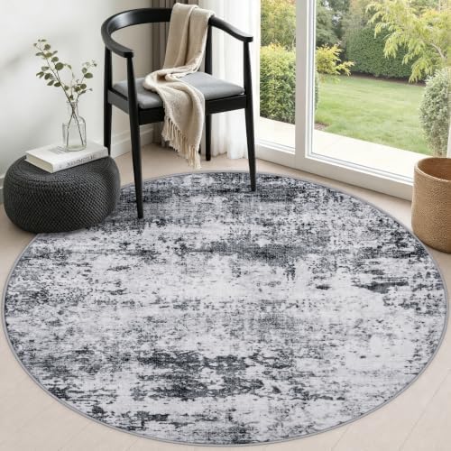 Round Area Rug Living Room: 5 ft Modern Washable Carpet Grey by FXRHLP