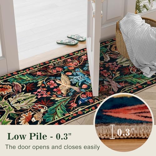 nesrt 2x10 Botanical Runners for Hallways Kitchen Rug Non Slip, Long Washable Boho Jungle Runner Rugs, Soft Floral Forest Birds Carpet Runner for Hall, Laundry, Bedroom, Bathroom (Dark Green) - Image 5
