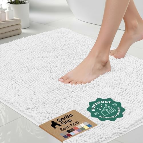 GORILLA GRIP Bath Rug Mat for Bathroom, Absorbent Chenille, 42x24 White by GorillaGrip