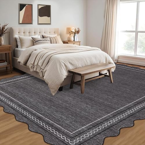 GarveeHome Washable Rug 4x6 Entryway Rug Non Slip Black Scalloped Rugs - Image 3