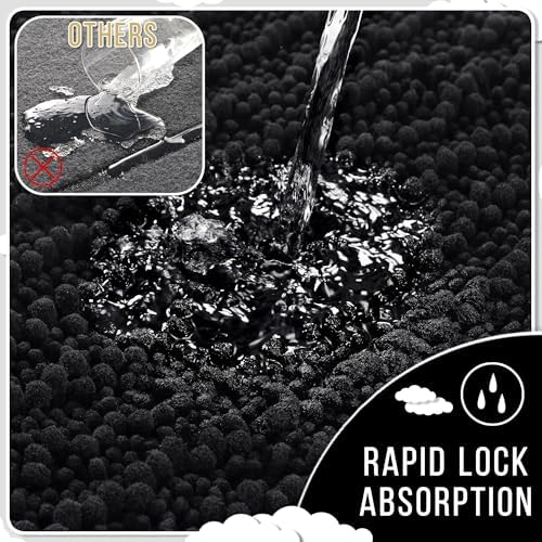 Yimobra Bathroom Rugs Non Slip Washable 32x20 Inch - Ultra Soft Absorbent Chenille Bath Mat, Quick Dry Shaggy Floor Carpet for Tub Shower, Black Home Decor Accessories - Image 5