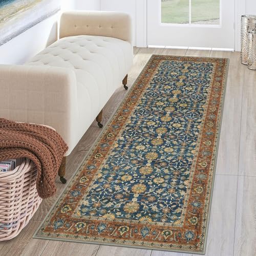 KUTA Vintage Washable Runner Rug 2x6 Blue Terracotta Runners for Hallways by KUTA