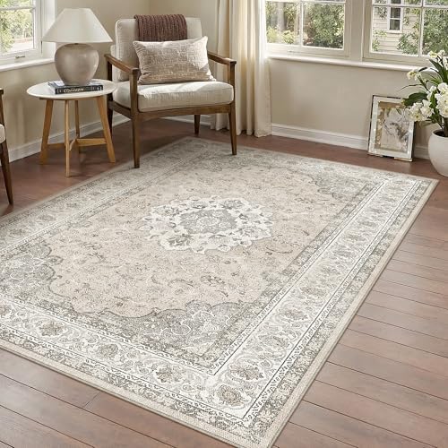 3x4 Washable Area Rug Beige Brown Non Slip Vintage Carpet - Image 3