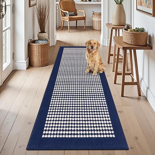 Ileading Hallway Runner Rug 2x6 ft,Washable Indoor Navy Carpet with Non Slip Rubber Backing,Low Pile Durable Kitchen Floor Mat for Laundry Entryway Door & High Traffic Areas by Ileading