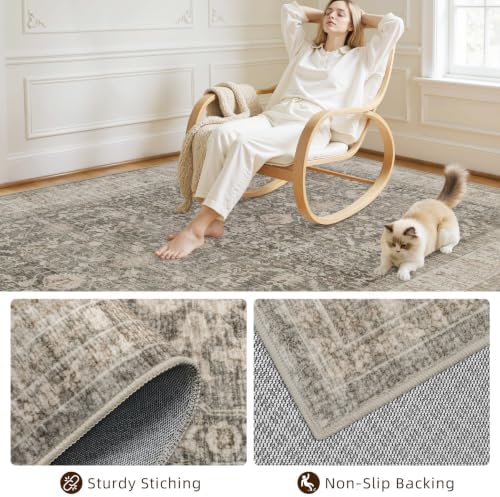 5x7 Area Rugs Living Room: Bedroom Washable Carpet Warm Taupe - Image 4