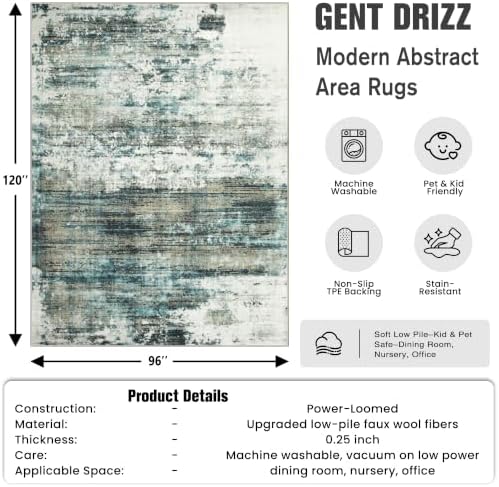 8x10 Area Rugs for Living Room: Washable Abstract Teal Green Bedroom Carpet - Image 2