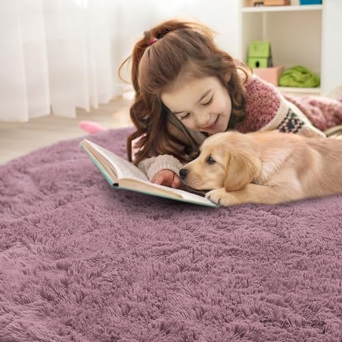 OLANLY Blush Round Rugs for Bedroom - Machine Washable, 5 ft Circle Area Rugs for Living Room, Soft and Fluffy Shaggy Carpet for Teen Girls and Boys, Nursery Rooms, Dorms, Home Decor Aesthetic - Image 5