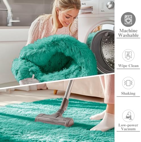 OLANLY 2x3 Machine Washable Small Bedside Rug, Soft Fluffy Shaggy Entryway Throw Rugs for Bedroom, Living Room, Indoor Floor Carpet for Kids Girls and Boys, Home Decor Aesthetic, Teal Green - Image 2