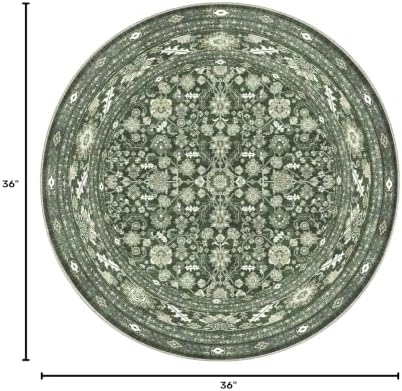 OPPODREAM Vintage Dark Green Area Rugs 3' Round, Washable Rug for Living Room - Image 2