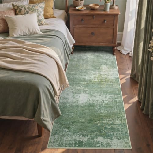 2x6 Ft Abstract Washable Runner Area Rugs for Hallway Green - Image 3