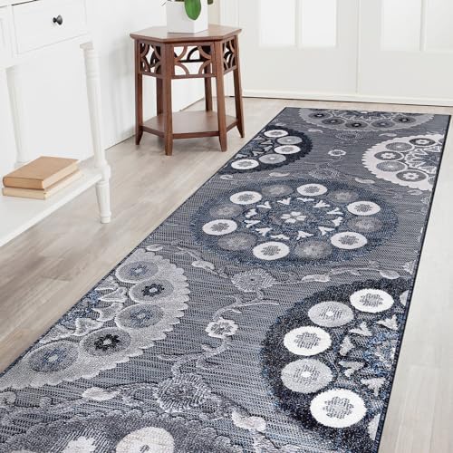 CAMILSON Runner Outdoor Rugs Oriental Retro Traditional Floral Medallion Area Rug 2x10 Non-Shedding Stain Resistant Indoor Carpet for Bathroom Hallway Kitchen Office (2 x 10 / Navy Blue) - Image 7